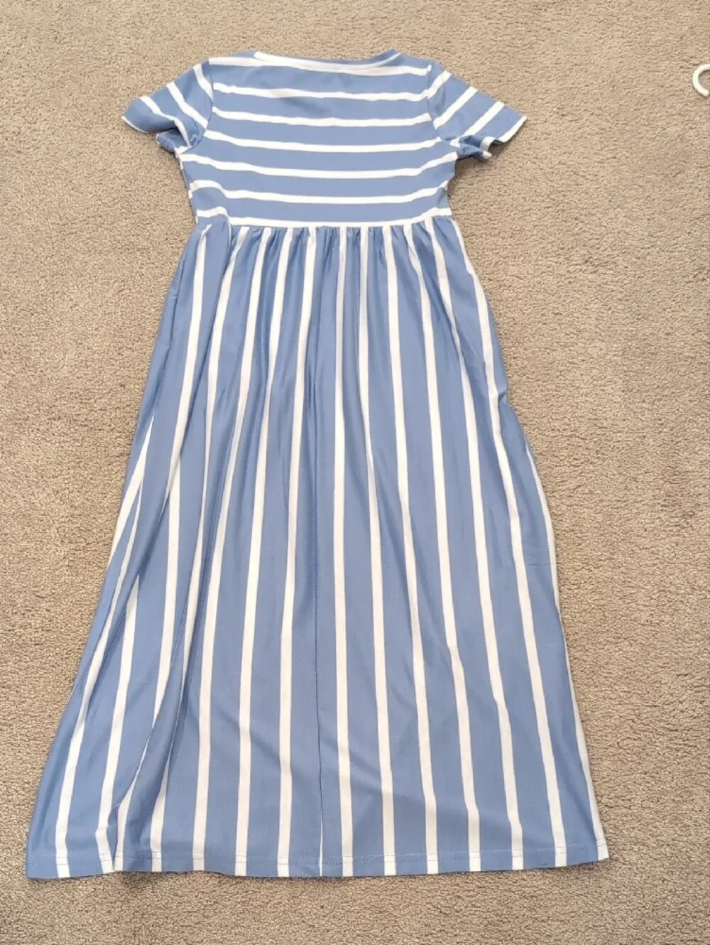 Girls' Blue and White Stripe Short-Sleeve Maxi Dress